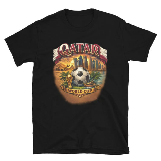 Qatar World Cup Football Fan T-Shirt Maroon & White Supporter Edition Unisex