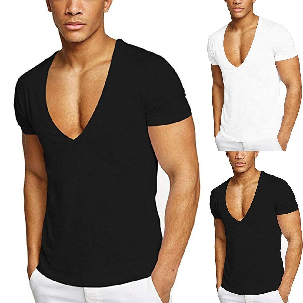 Male T-Shirt V-neck Simple Sports Clothing Comfortable Fashionable Fitness