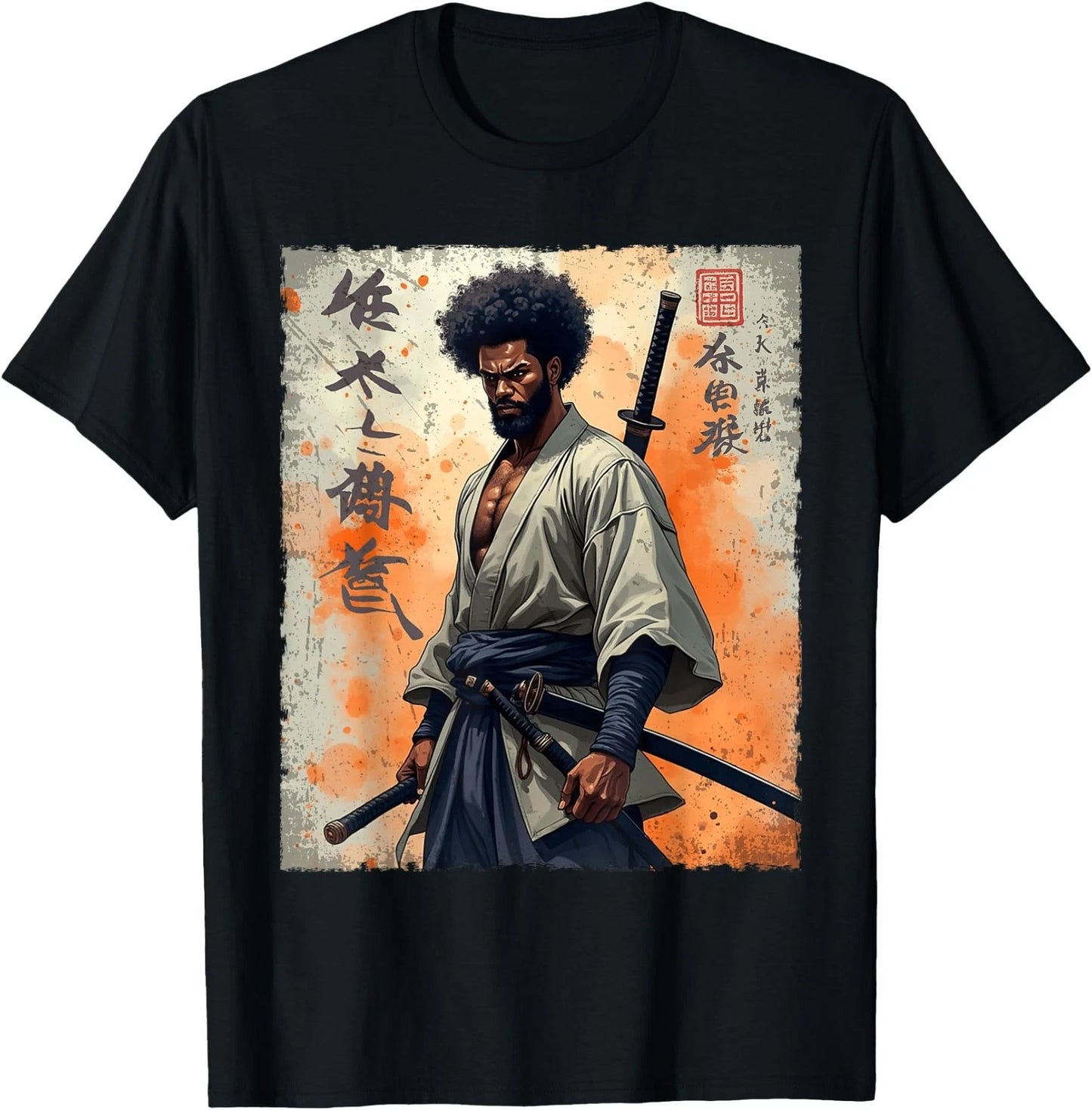 Vintage African Samurai Afro American Bushido Warrior Katana T-Shirt