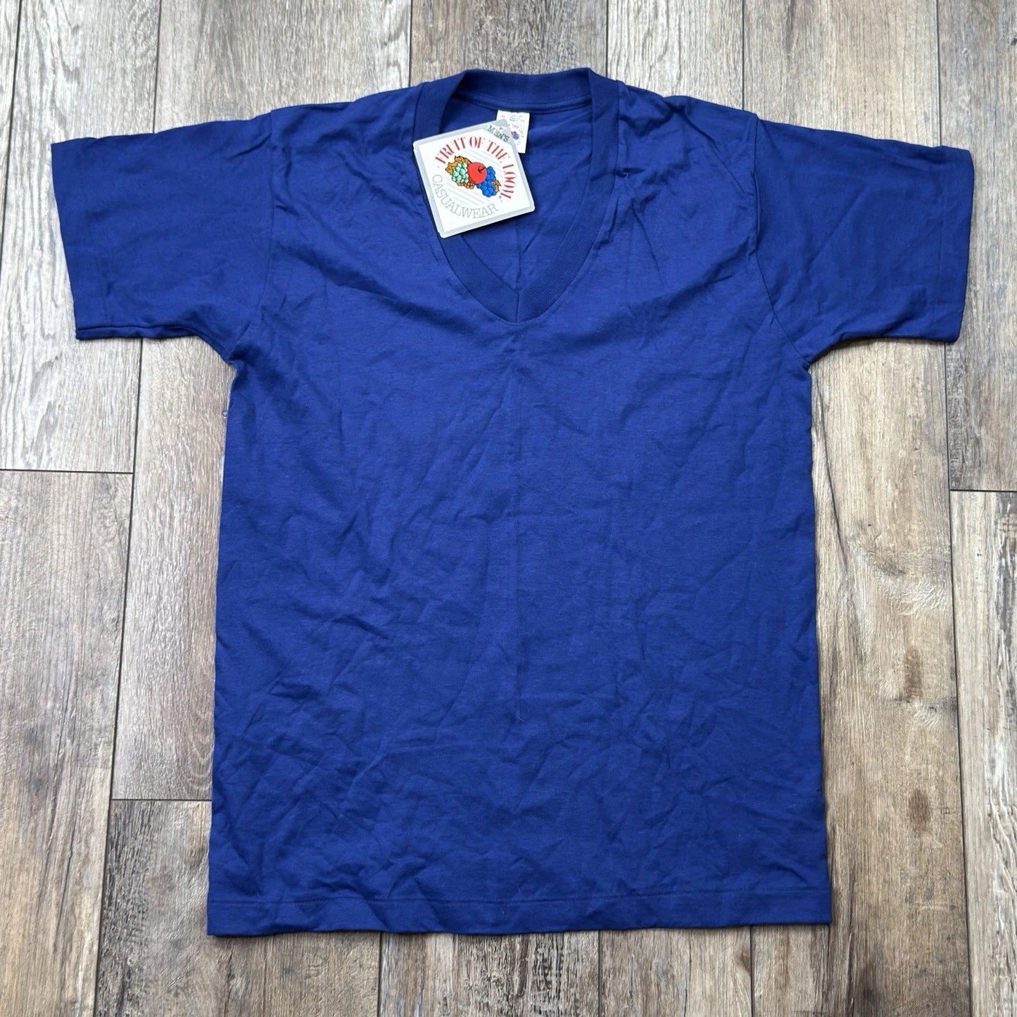 Vintage Fruit Of The Loom Shirt Mens M Blue V Neck Deadstock Made In USA 1992