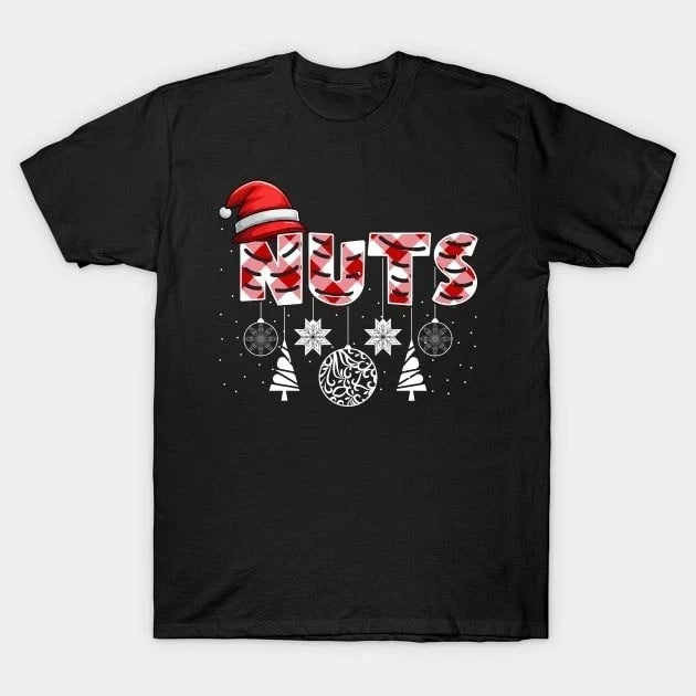 NUTS Christmas T-Shirt Funny Santa Hat Holiday Graphic Black Tee Unisex