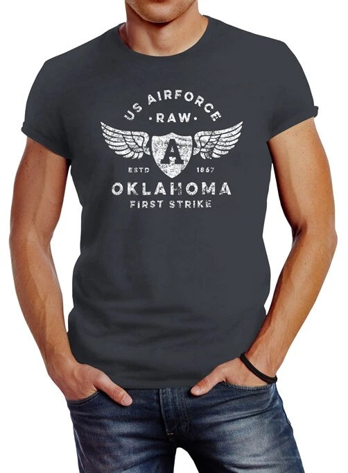 US Airforce Oklahoma Aviator Men's Print T-Shirt Vintage Shirt Neverless®