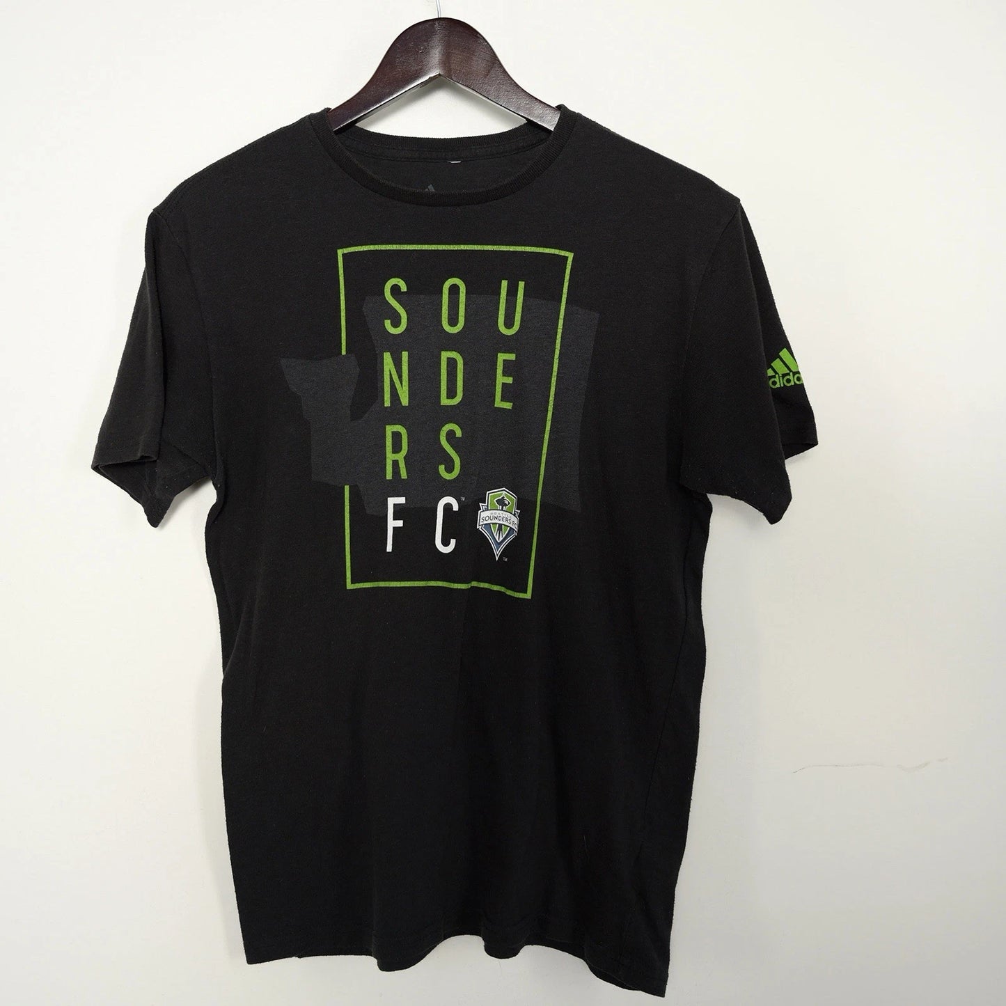 Seattle Sounders Adidas Men’s S. Black W/Logo Graphic Print Short Sleeve T-Shirt