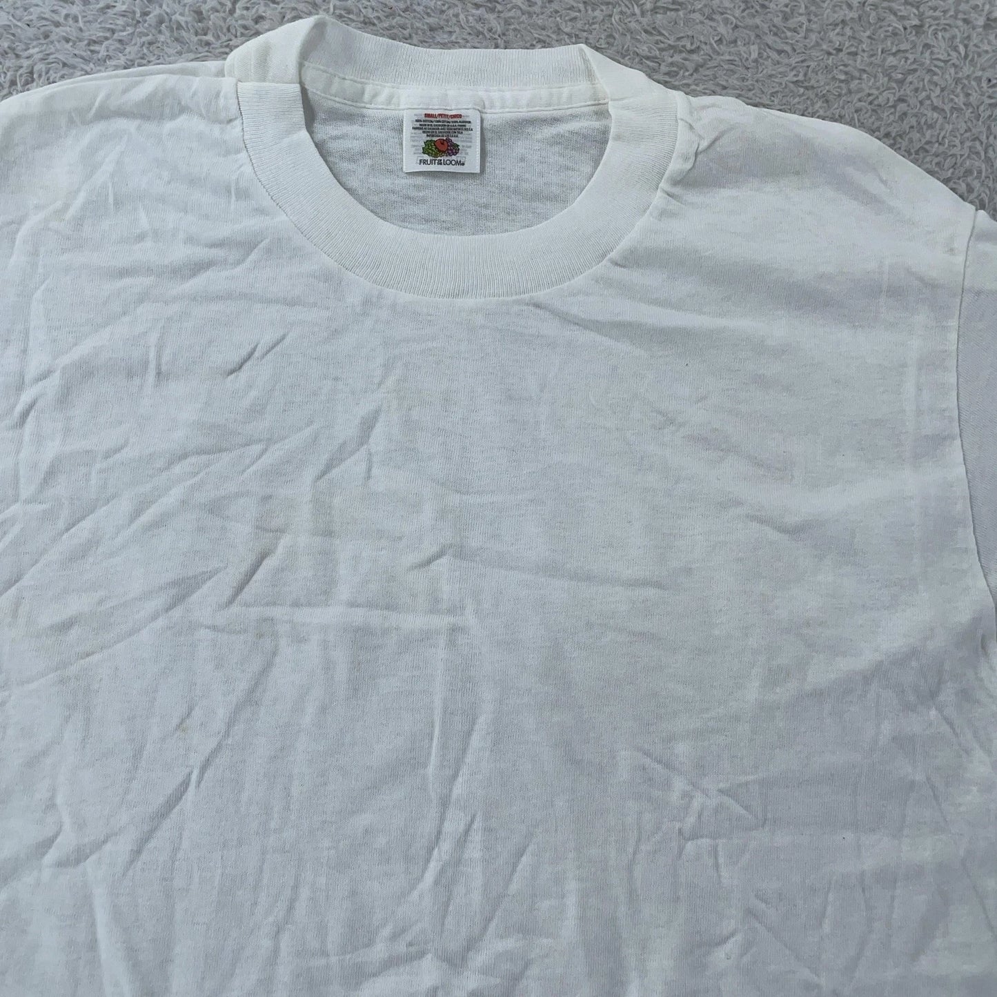 Vintage Blank White Fruit of the Loom Shirt Mens Small Crewneck Tee Basic Plain