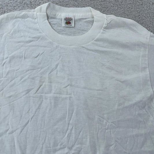Vintage Blank White Fruit of the Loom Shirt Mens Small Crewneck Tee Basic Plain