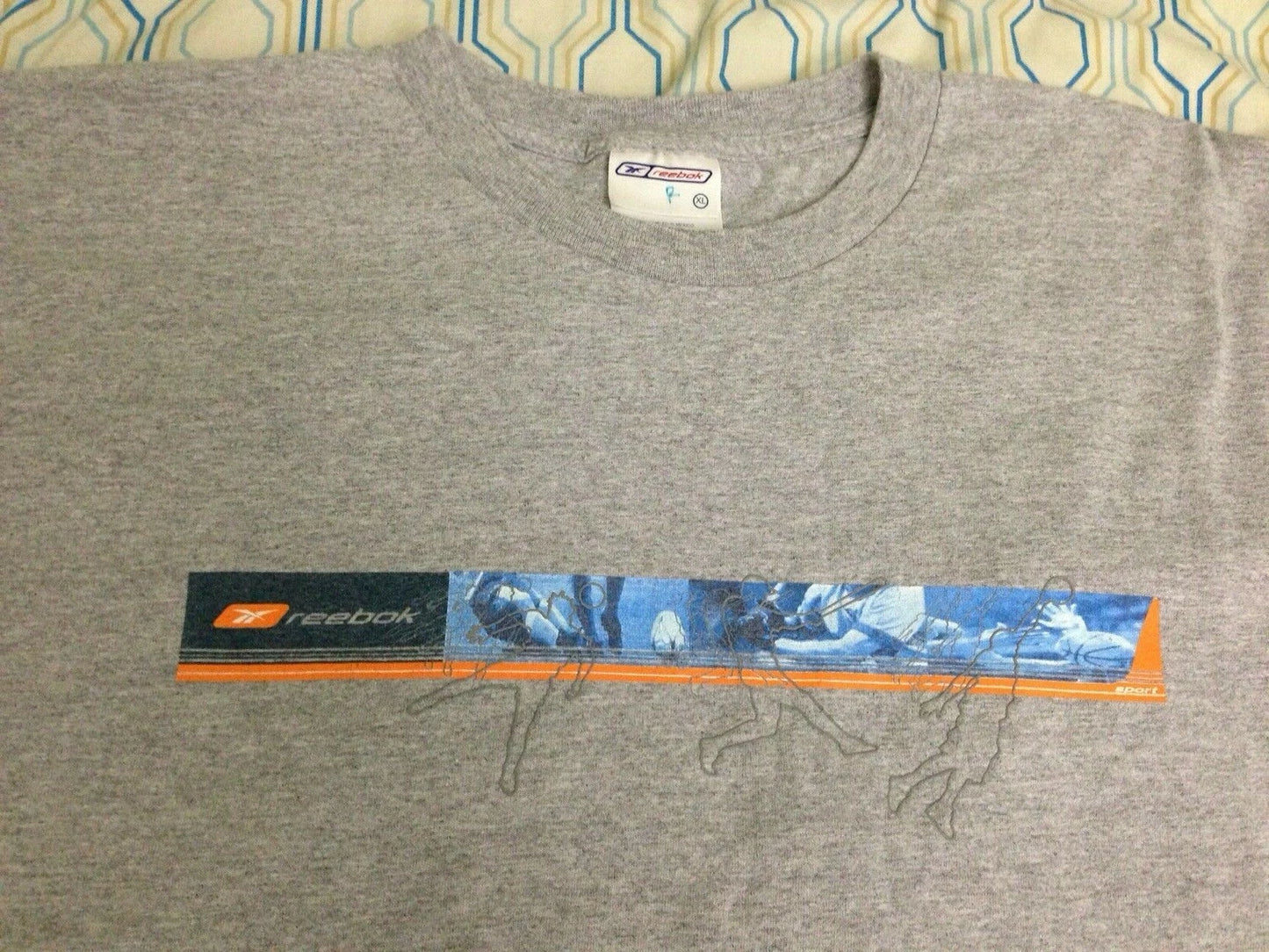 RARE Vintage 90s Reebok Sport T Shirt Spellout Box Logo Football Soccer Gray XL