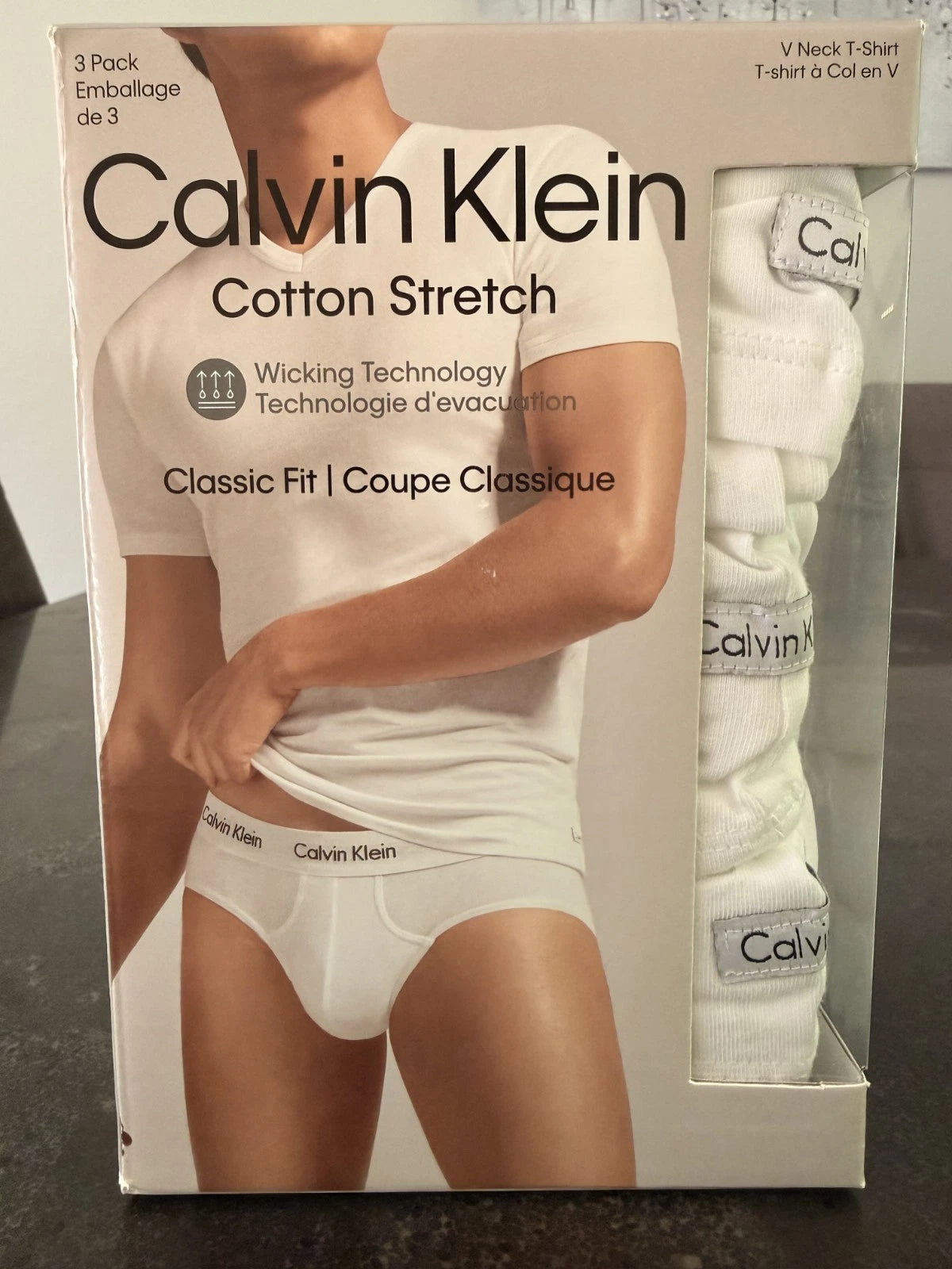 Calvin Klein V Neck T Shirts White Large Classic Fit 3-Pack
