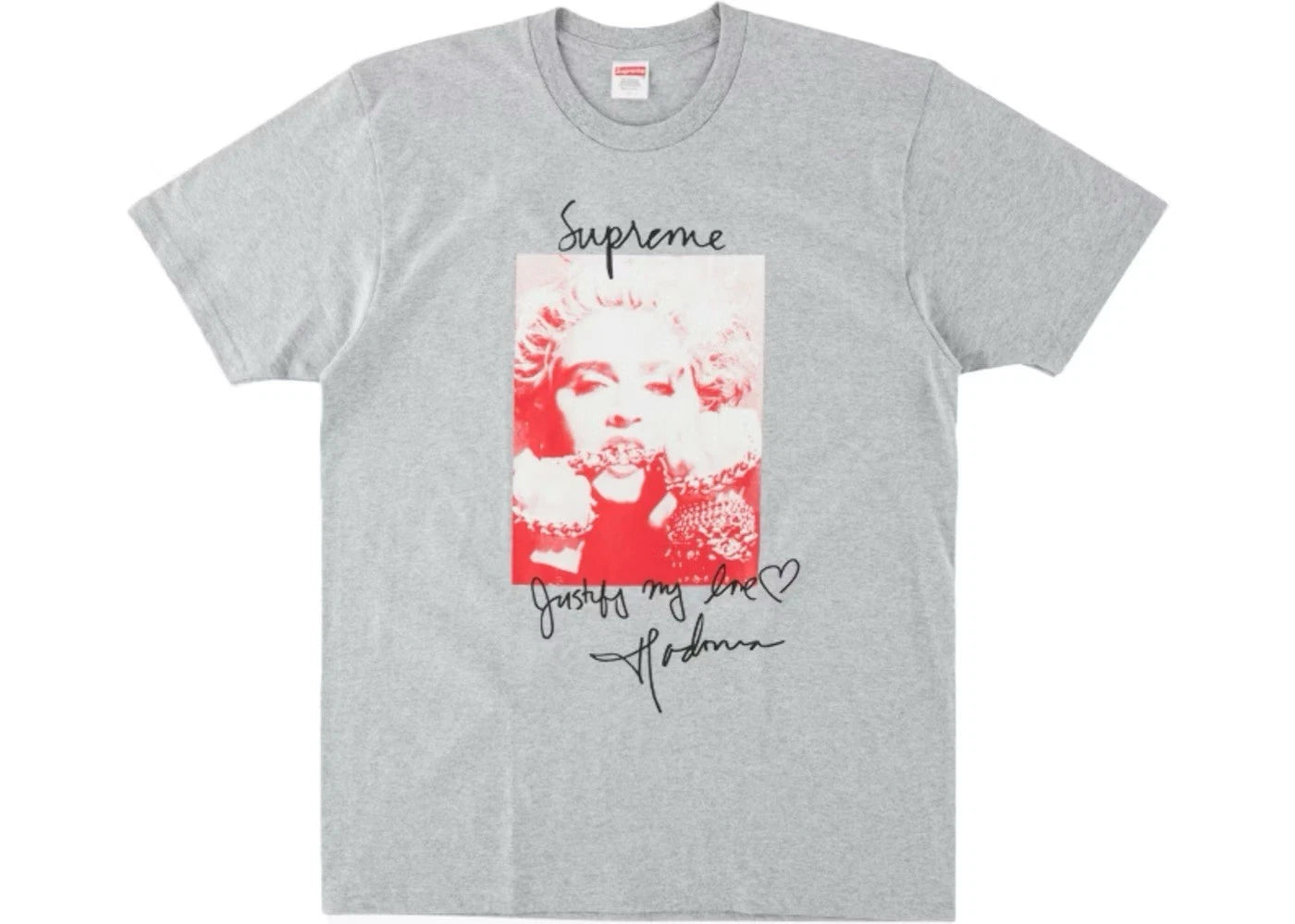 Supreme Men’s XL Gray Madonna Graphic Logo Crew Neck Short Sleeve FW18