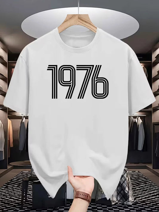 Men's Vintage 1976 Graphic T-Shirt Casual Crew Neck Short Sleeve Summer Tee