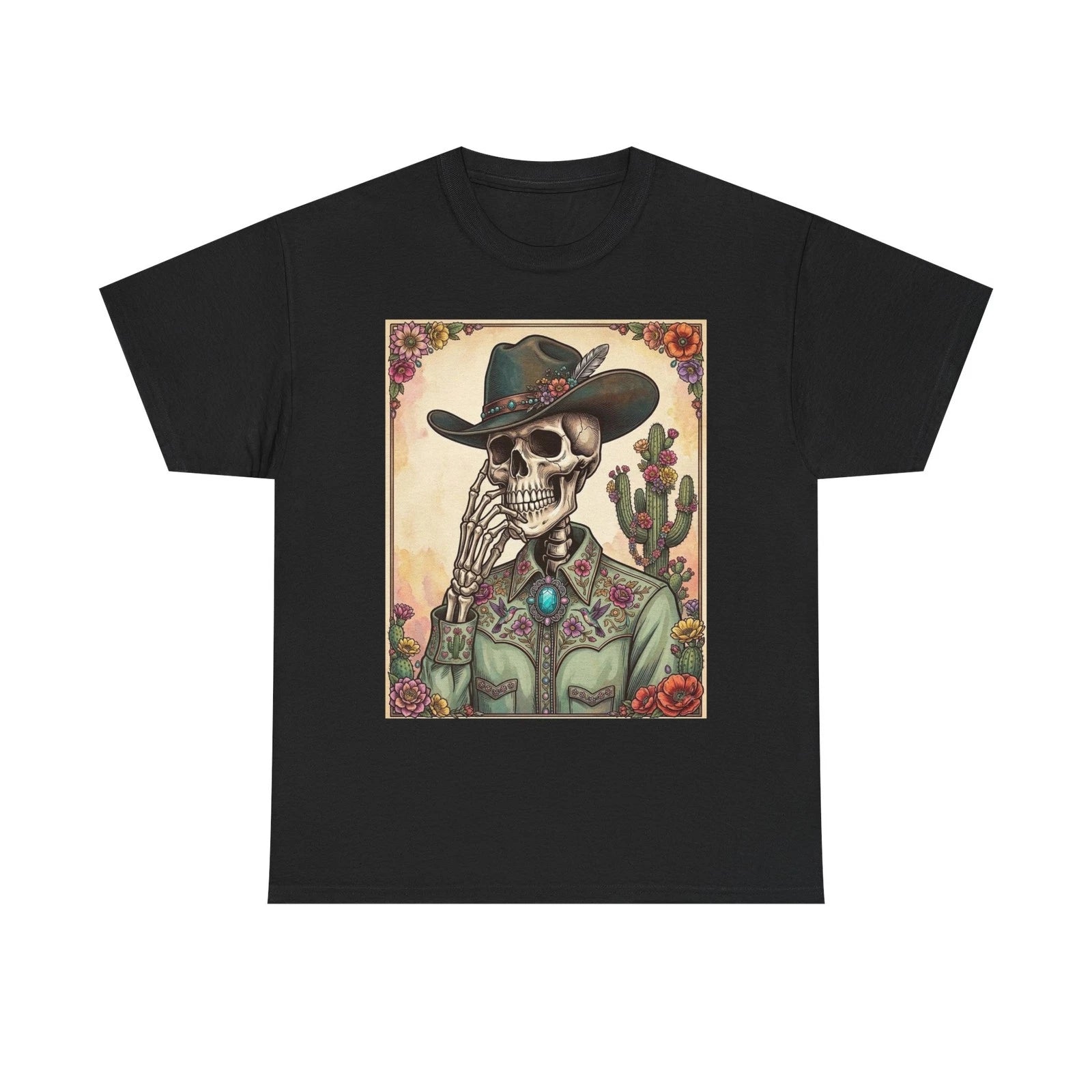 Cowboy Skeleton Tee | Western Skull, Cactus, Vintage Tattoo Art