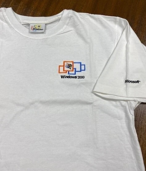 Vintage 2000 Microsoft Windows Embroidered Promo White T-Shirt size Small