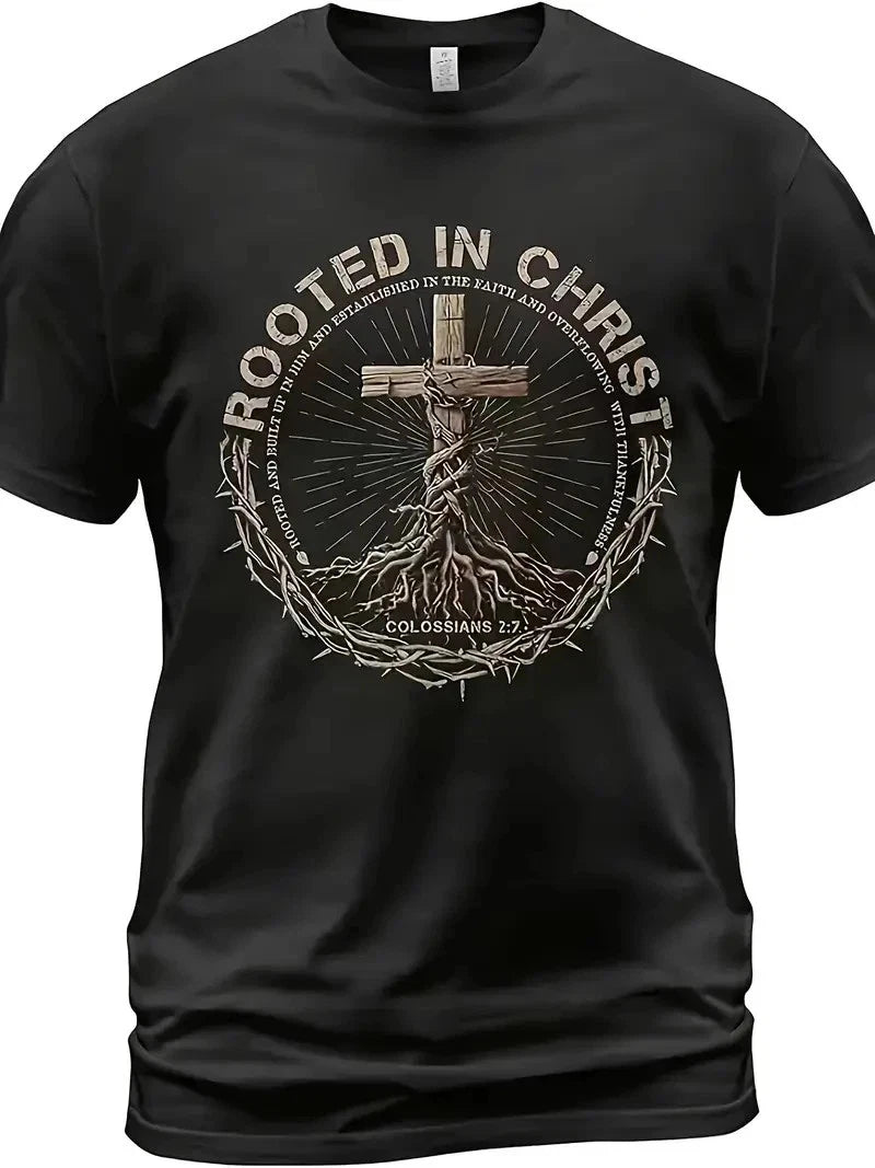 Vibrant Print, Comfortable Fit Men's Christian T-Shirt - Black Religious Tee wit