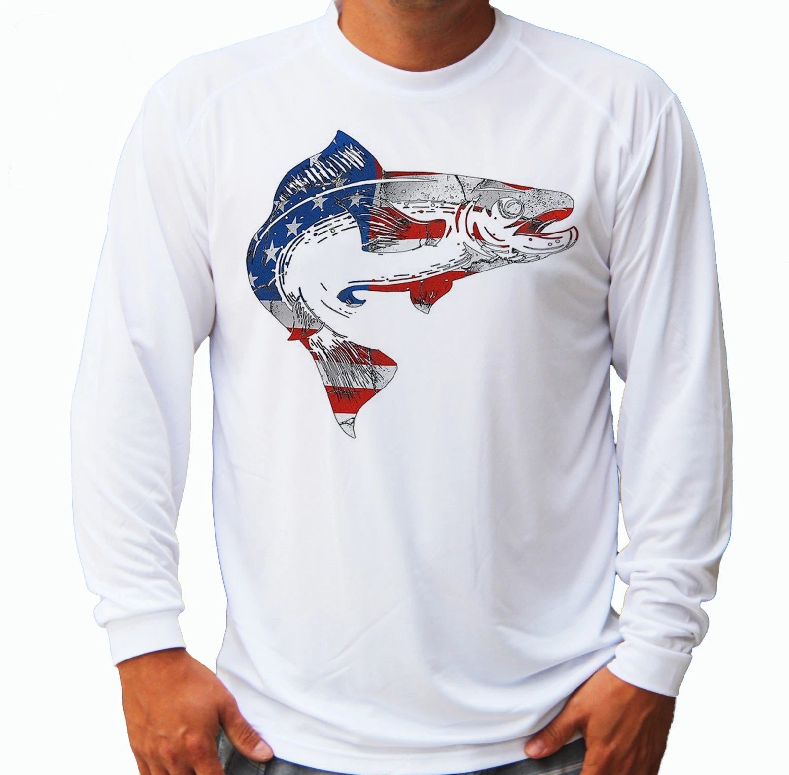 American Flag Long Sleeve UPF 30 T-Shirt Fishing Boat Sport UV Protection Gift