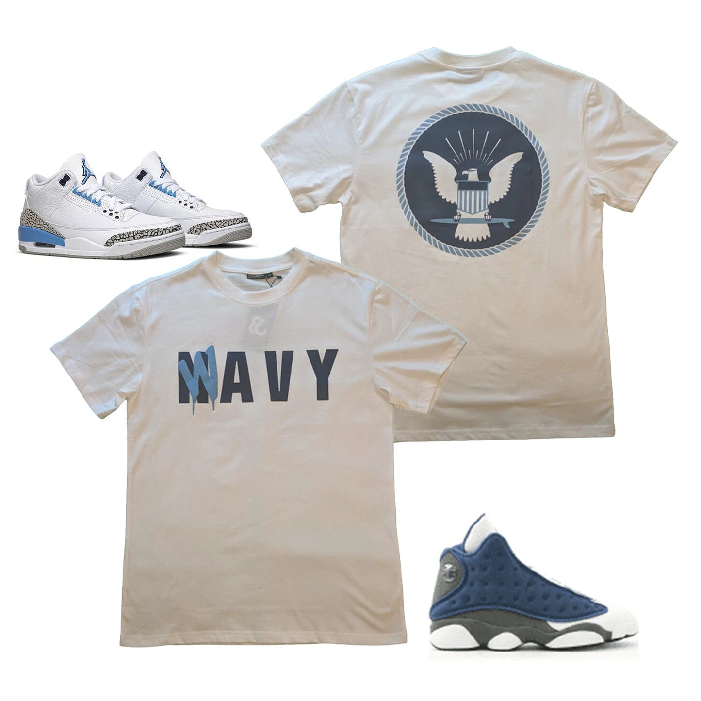 Tee to Match Air Jordan Retro 3 "UNC", White, Small-3XL Wavy Seal Flint 13's