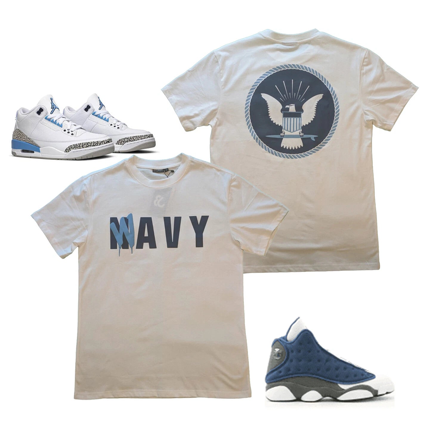 Tee to Match Air Jordan Retro 3 "UNC", White, Small-3XL Wavy Seal Flint 13's