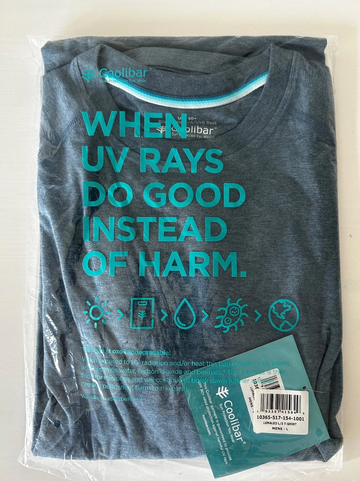 Coolibar Men's LumaLeo Long Sleeve T-Shirt / Thumbholes | LT Blue | Cotton NIB