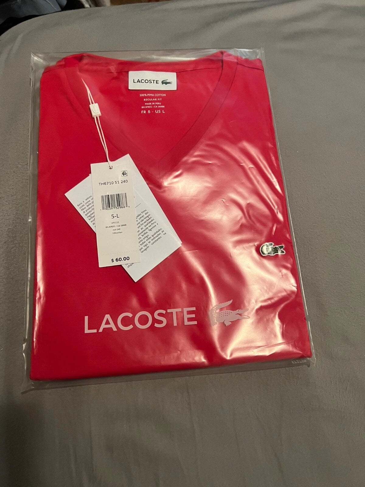 Lacoste Men's V-Neck Pima Cotton Jersey Short Sleeve T-Shirt TH6710-51