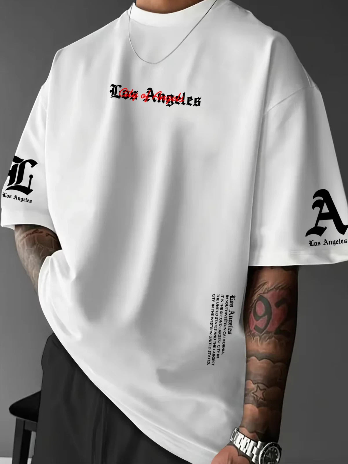 Men's Los Angeles LA Graphic Print T-shirt Oversized 100% Polyester West Coast