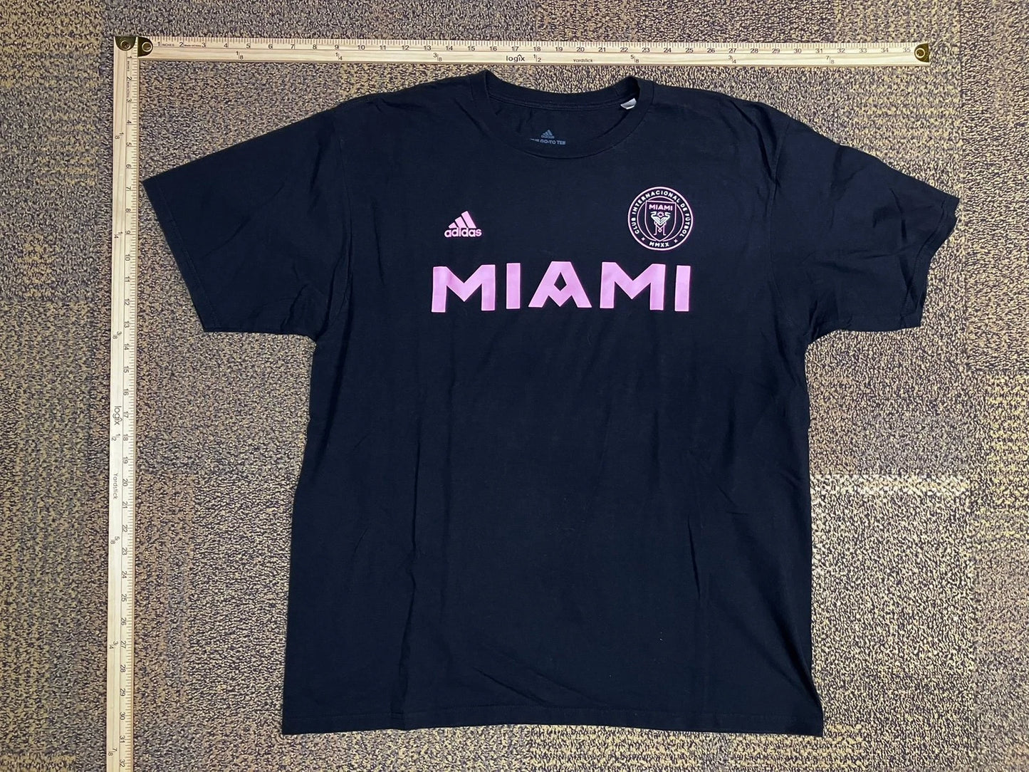 Adidas T-Shirt Mens XL MIAMI Black Pink Short Sleeve Graphic Soccer Club Tee