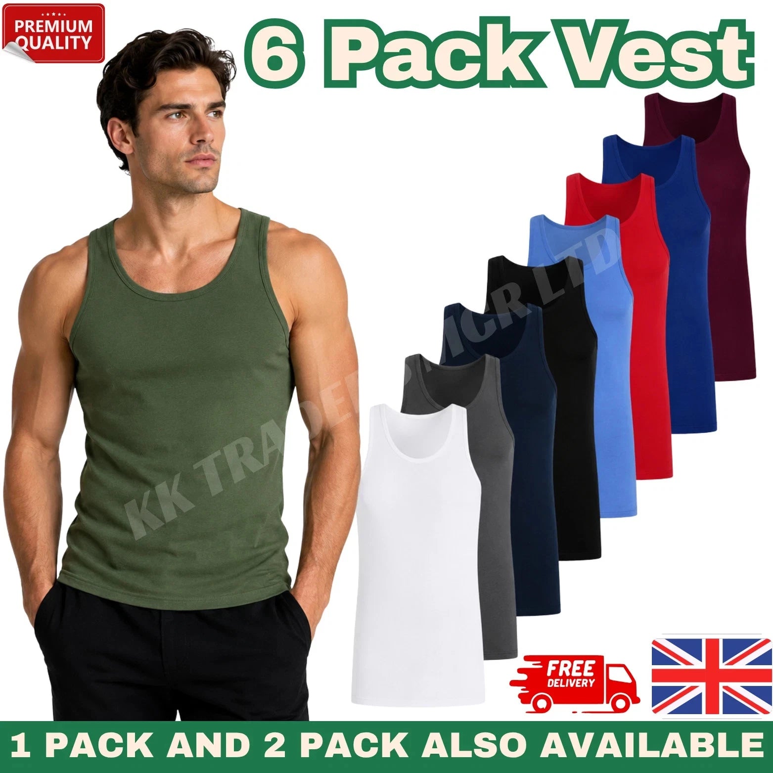 3 6 PACK Men's Vest Tops 100% Cotton Plain Classic Summer Training Gym Tank Top