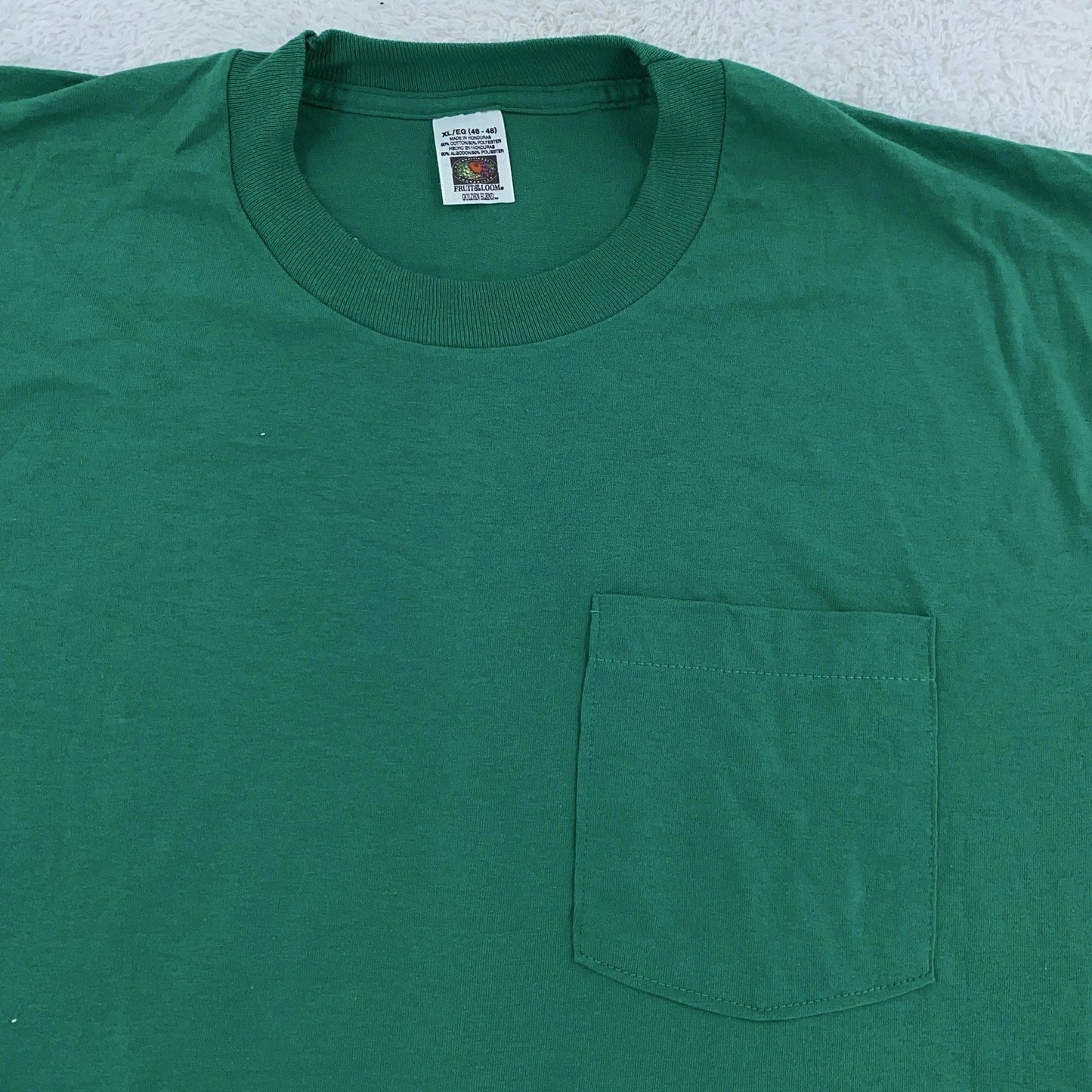 Vintage Fruit of the Loom Blank Green Pocket Shirt Mens Large Golden Blend Tee