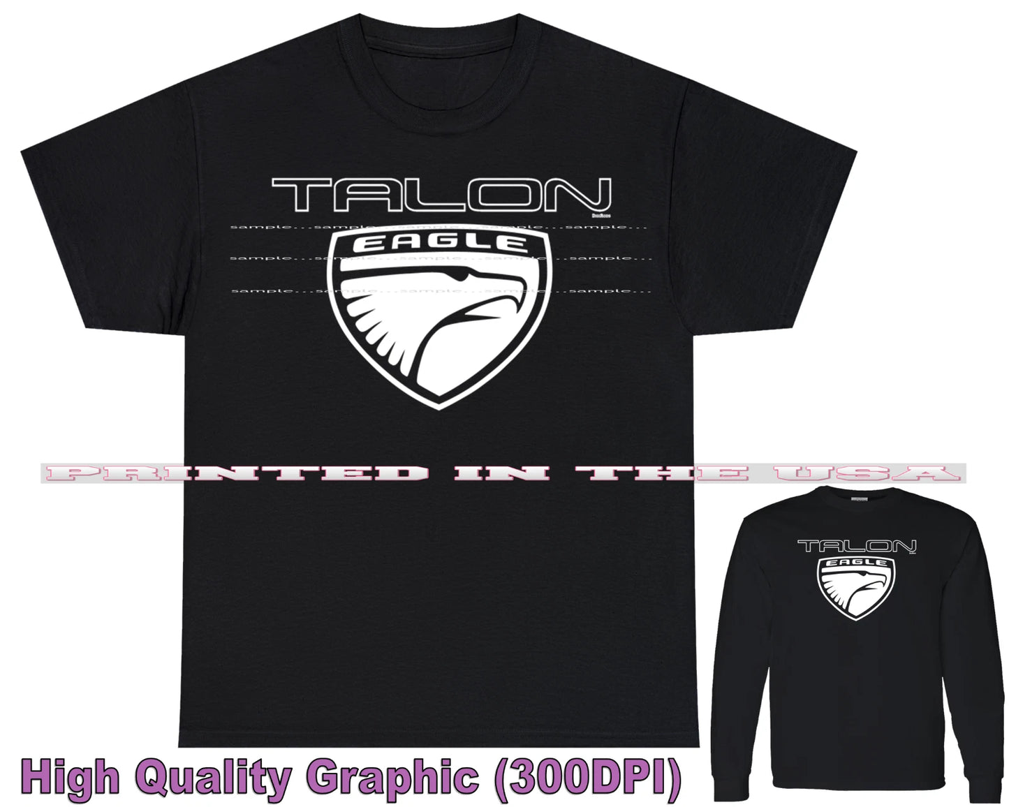 Eagle Talon Classic Car Logo Black Outline DigiRods Custom Car Black T Shirt