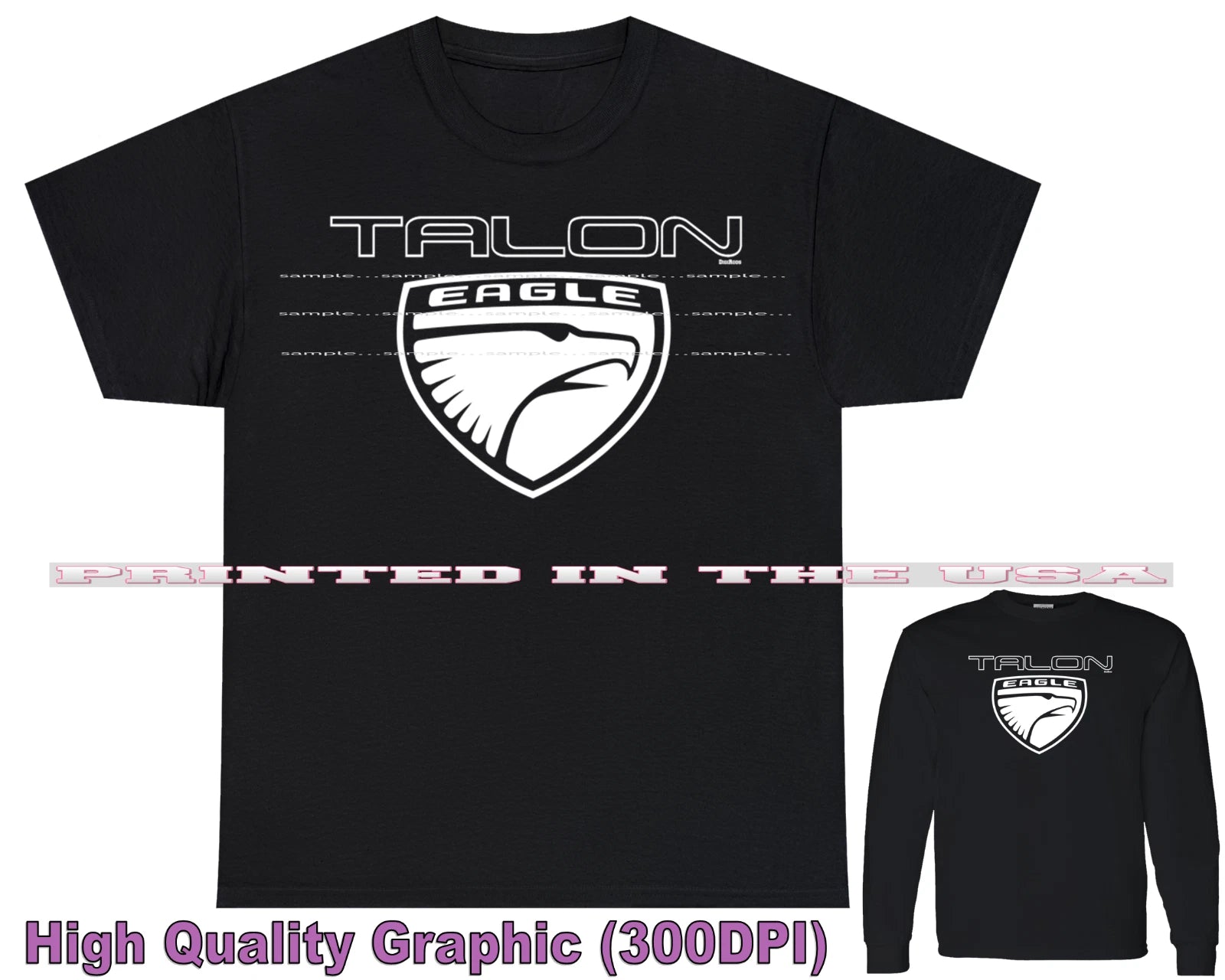 Eagle Talon Classic Car Logo Black Outline DigiRods Custom Car Black T Shirt