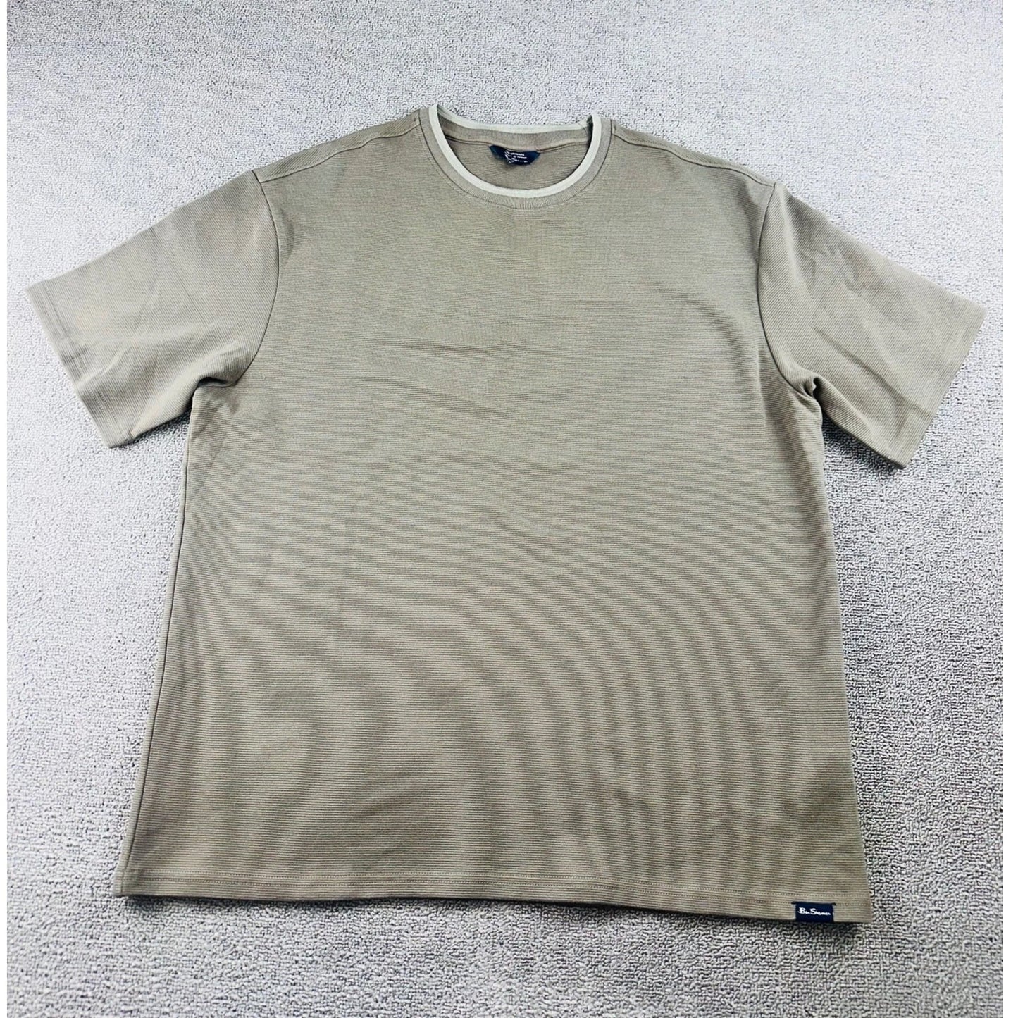 Ben Sherman Ringer T-Shirt Men L Tan Regular Striped Ribbed Knit Streetwear