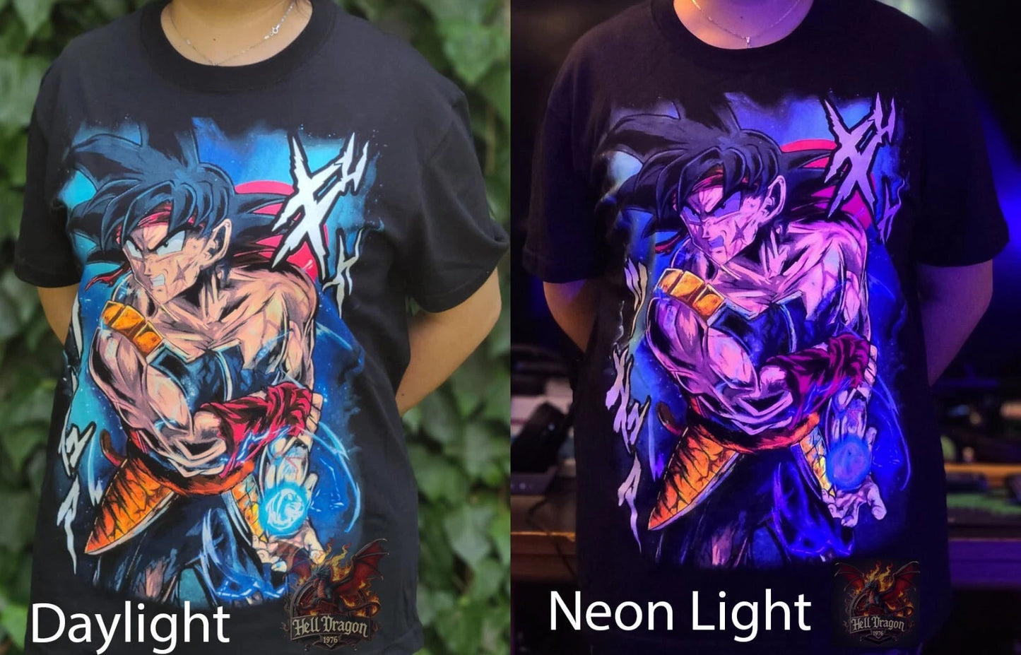 Bardock-Kakarot 's (Son G.) Father Colorful Neon glow T-shirt 100% Cotton