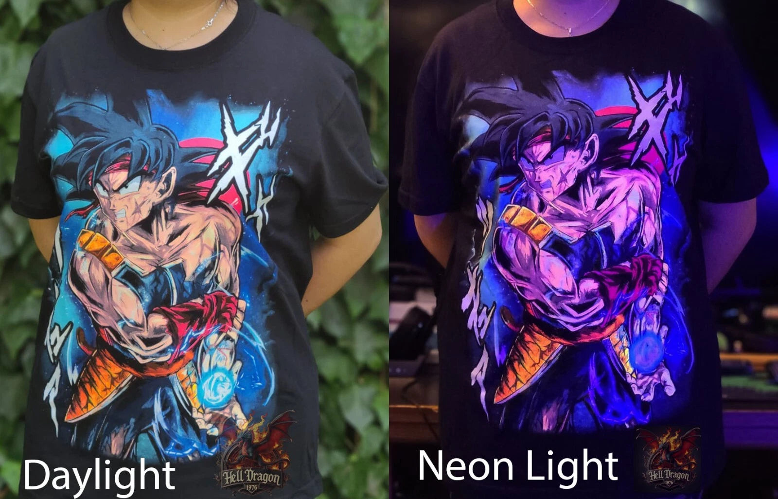 Bardock-Kakarot 's (Son G.) Father Colorful Neon glow T-shirt 100% Cotton