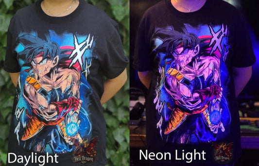 Bardock-Kakarot 's (Son G.) Father Colorful Neon glow T-shirt 100% Cotton