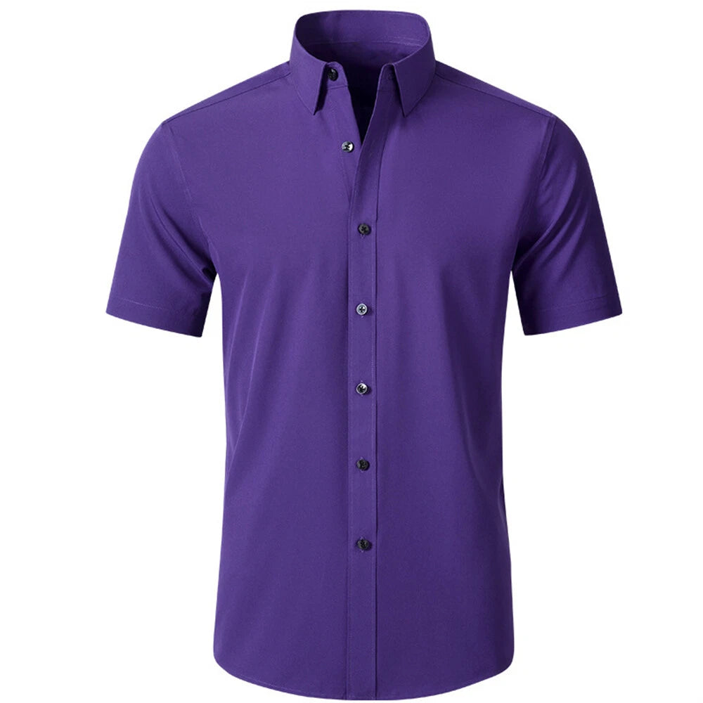 Men's Business Shirt Casual Slim Shirts Short Sleeve Button Down Tops Blouse