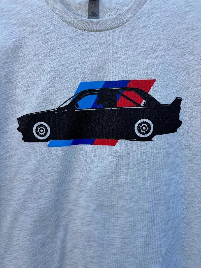 BMW E30 T SHIRT ASH WHITE RACING M RACE CHAMPION NURBURGRING DTM