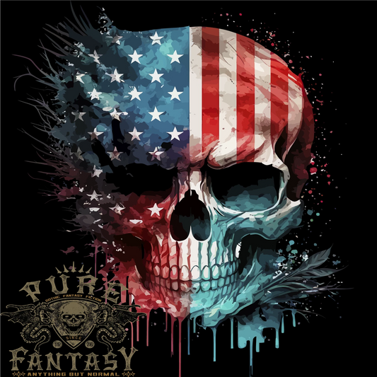 American Flag Skull USA Biker Motorcycle Veteran Mens Light Cotton T-Shirt