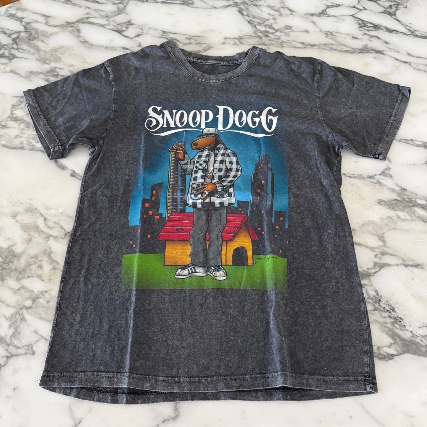 Snoop Dogg Graphic T-shirt Men Gray Short Sleeve Music Slim Fit Medium