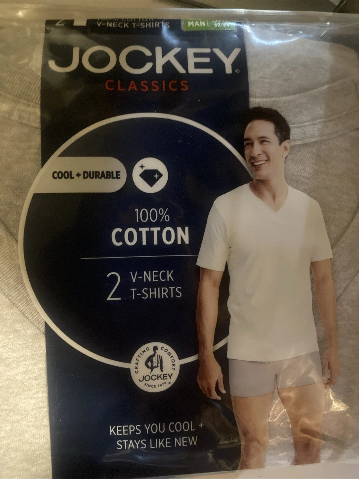 Mens Jockey V Neck Tshirt 5XL Big Man Gray 2 Pack 100% Cotton