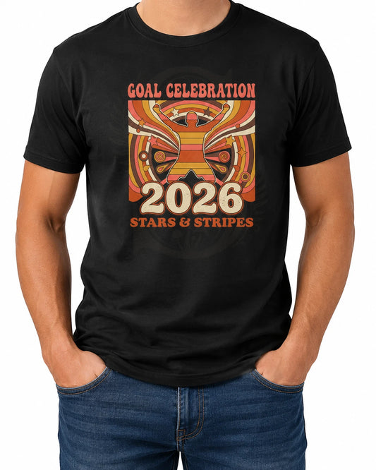 Goal Celebration 2026 Stars & Stripes Soccer Fan T-Shirt Retro USA Graphic Tee