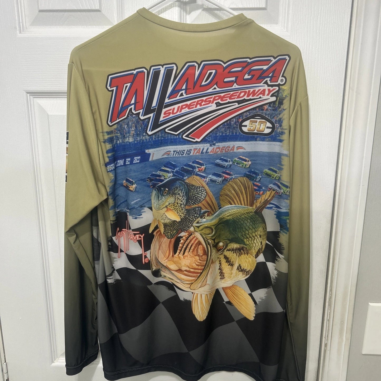 Guy Harvey Talladega Superspeedway Long Sleeve Shirt Mens Medium Stain!