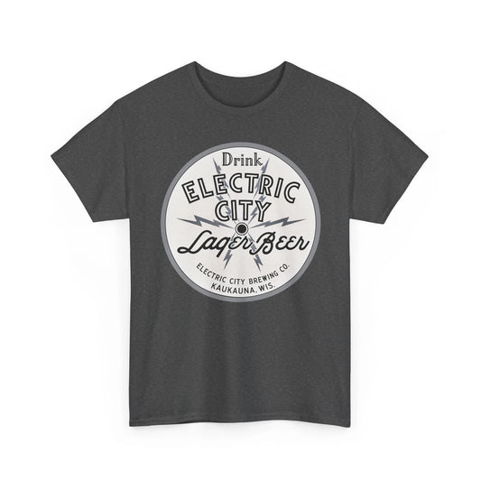 Drink Electric City Lager Beer Brewing Co. Kaukauna WI Retro Breweriana T-Shirt