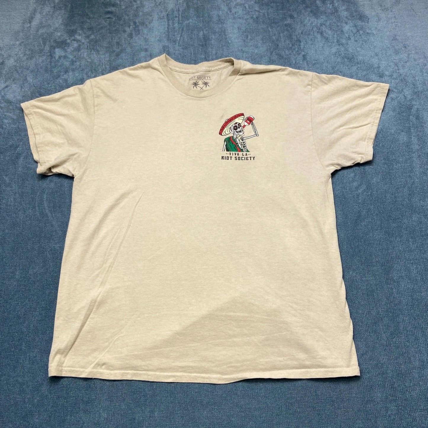 Riot Society Viva La T Shirt Mens XL Beige Cotton Everyday Wear Outdoor Comfort