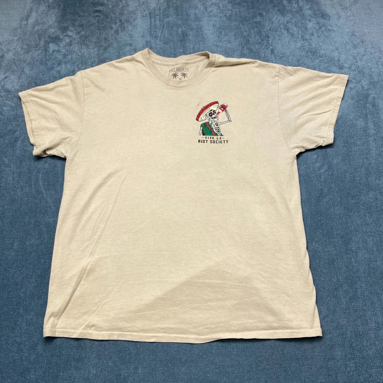 Riot Society Viva La T Shirt Mens XL Beige Cotton Everyday Wear Outdoor Comfort