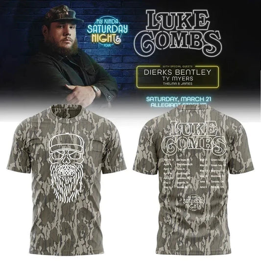 Luke Combs My Kinda Saturday Night Tour 2026 Skull Beard Camo T-Shirt Fan Tee
