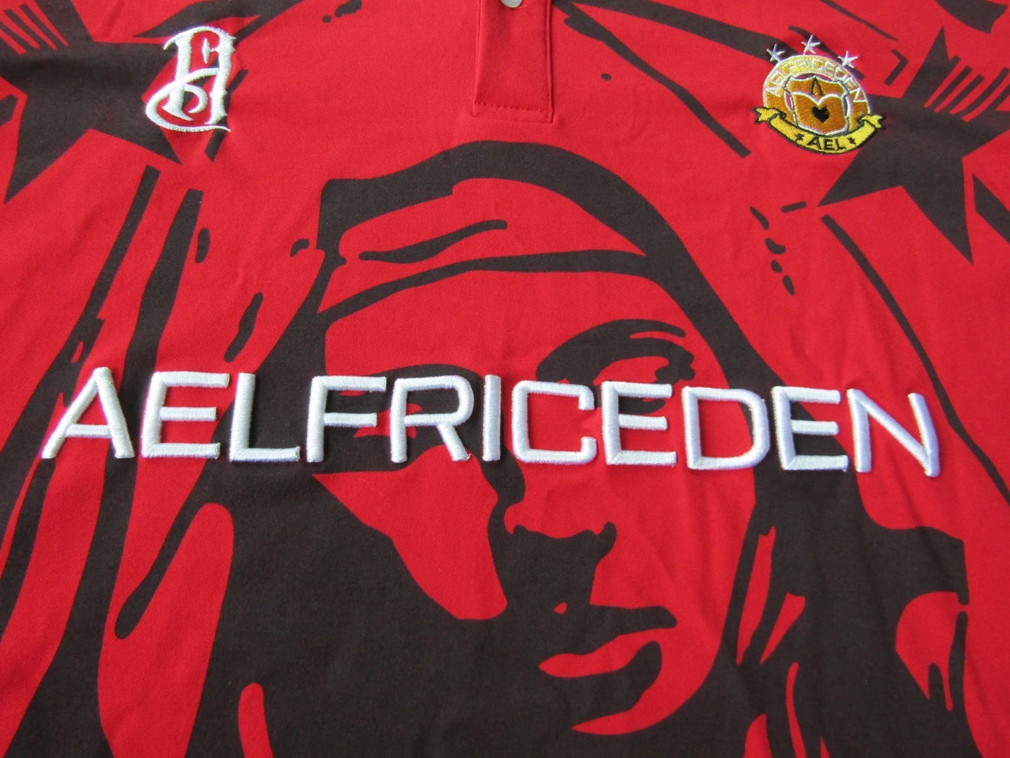 Aelfric Eden Polo Style Virgin Mary Embroidered Jersey Shirt Red Loose Fit Large