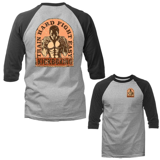 Train Hard Fight Easy Muay Thai Kick Boxing Martial Arts 3/4 Sleeve Raglan