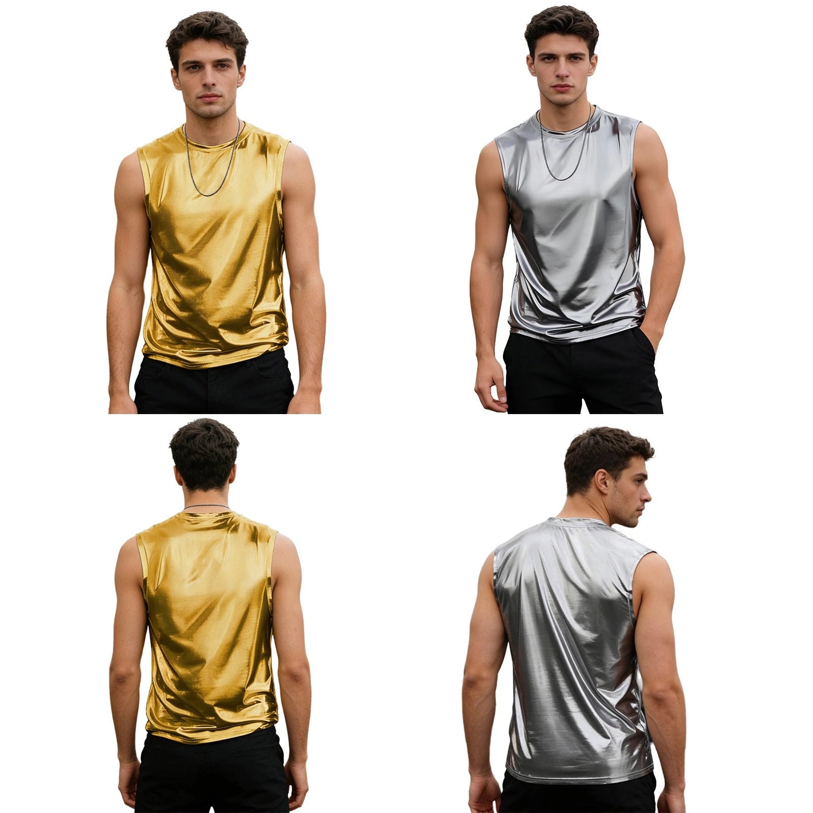 Men Tank Vacation Metallic Undershirts Shirt Running Sports Show Sleeveless Top