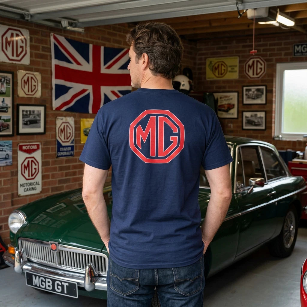 British Car Lover Tee, MG MGB GT Tshirt Heavy Cotton, Union Jack, 2 Colors