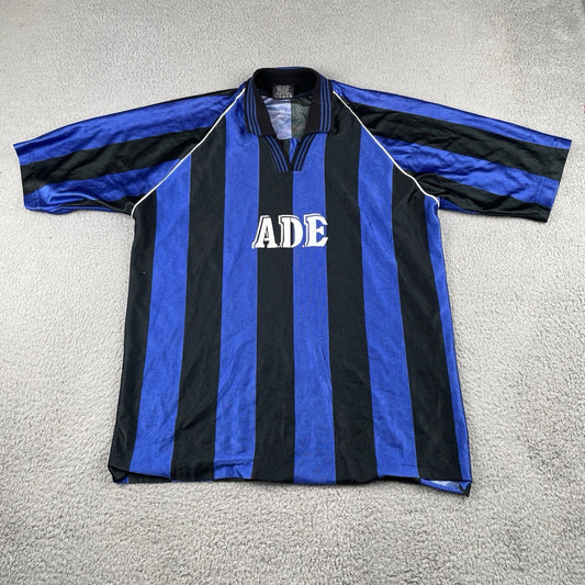 Vintage Soccer Jersey XL Shirt A.D.E #14 Iridescent Black & Blue