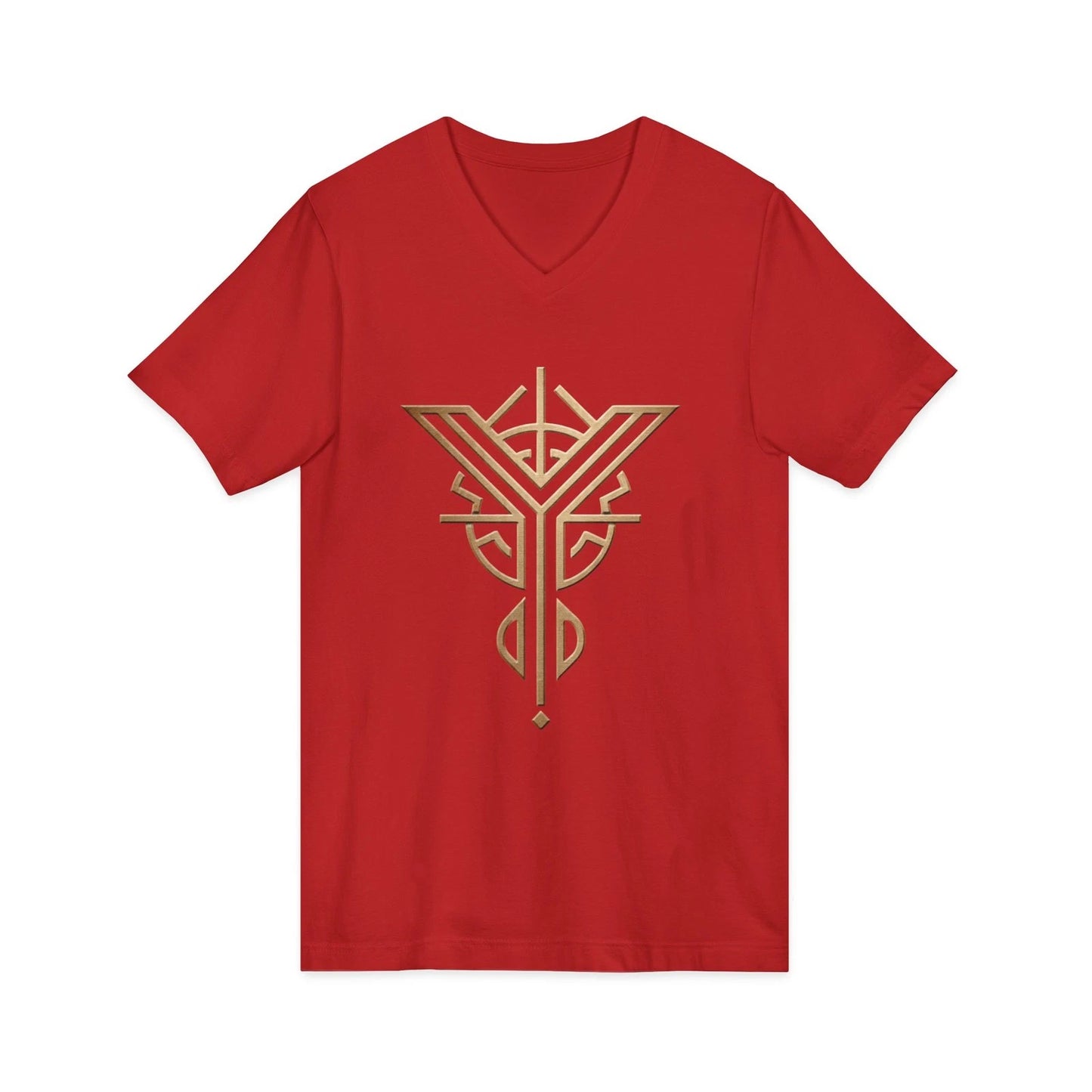 Geometric Sigil V-Neck Tee Gold Line Art