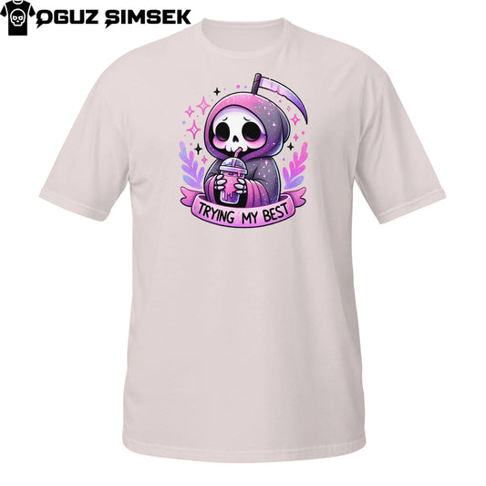 Trying My Best Grim Reaper T-Shirt | Cute Pastel Skeleton Dark Humor Tee