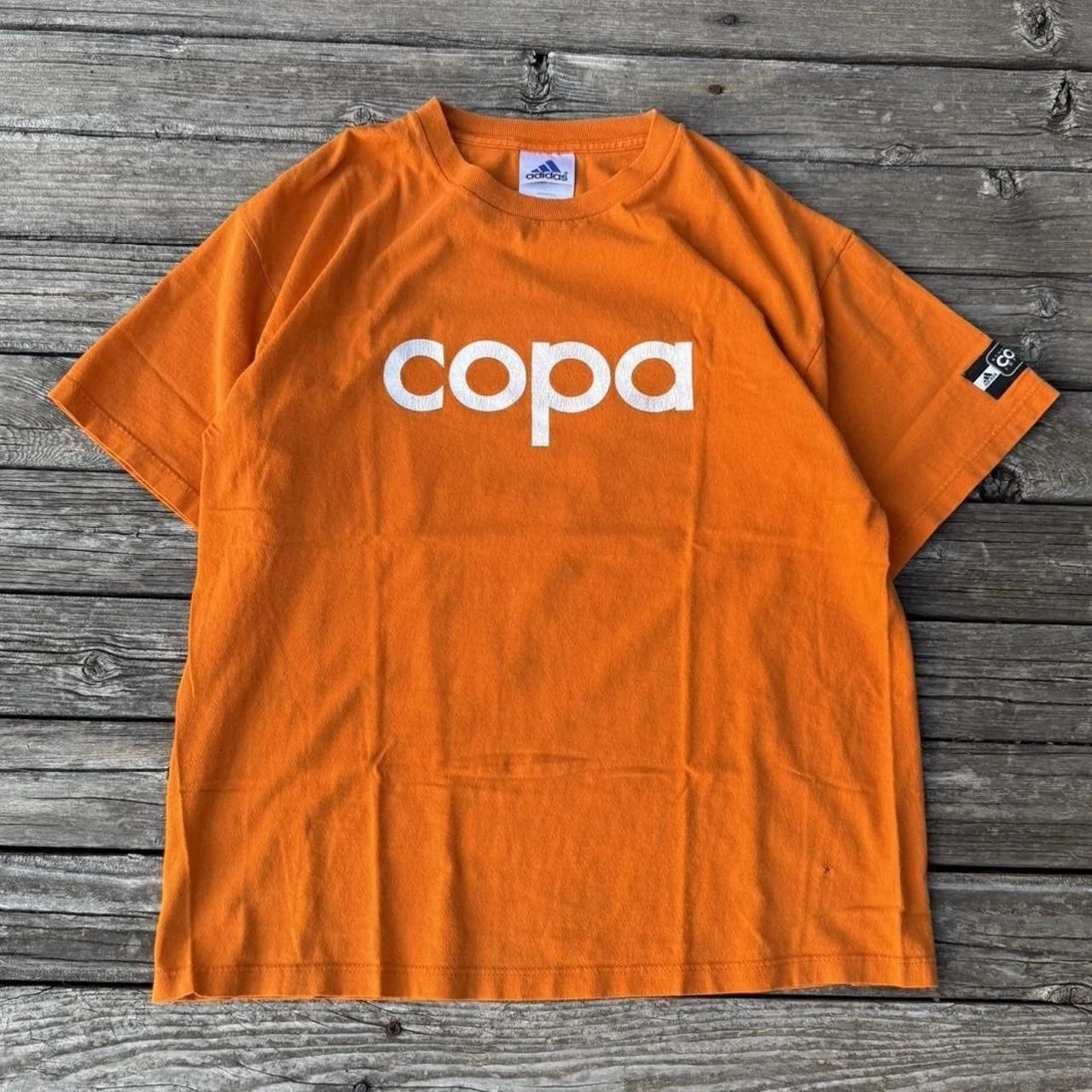 Vintage 90s Adidas Orange COPA Graphic Tee Men’s Medium USA Made Soccer Football